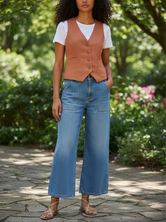 Self Contrast Denim - Self Contrast Aria Hi-Waist Denim Pants size S NWT